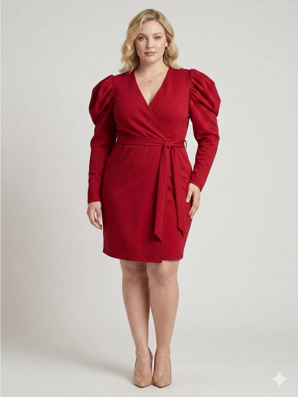 Fashion Nova Red Wrap Mini Dress with Puff Sleeves
